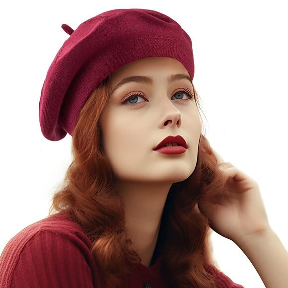 7698 2 Layers French Beret Elegant Winter Warm Hats For Women Cable Knit main image 4